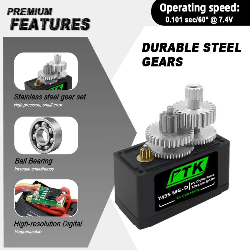 سيرفو PTK 7455MG-D رقمي 12 جرا - مراجعة Rc Helicopter Servo وسعره